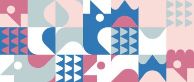Scandinavian inspired artwork pattern made with simple geometrical forms and cutout colorful shapes. Abstract vector composition, useful for backgrounds, poster design, fabric prints, invitation. clipart