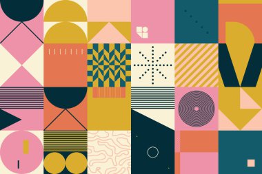 Neo Modernizm, soyut vektör geometrik şekil ve formlarla yapılmış. Basit form cesur grafik tasarımı, web sanatı, davetiye kartları, posterler, baskılar, tekstil, arka plan için kullanışlı.