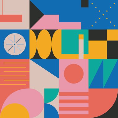 Bauhaus kompozisyon çizimleri, vektör soyut elementleri, çizgiler ve kalın geometrik şekiller, web sitesi arka planı için kullanışlı, poster tasarımı, dergi ön sayfası, afişler, baskılar, kapaklar.