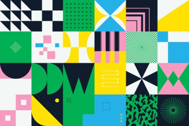 Neo Modernizm, soyut vektör geometrik şekil ve formlarla yapılmış. Basit form cesur grafik tasarımı, web sanatı, davetiye kartları, posterler, baskılar, tekstil, arka plan için kullanışlı.