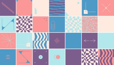 Geometrik şekil ve formlarla yapılmış basit vektör desenlerinin dijital grafik tasarımı, web sitesi başlığı, iş kartı, davetiye, poster, tekstil baskısı, arkaplan.