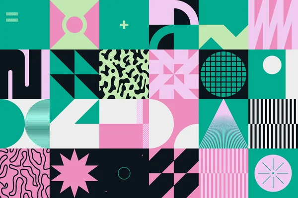 Neo Modernizm, soyut vektör geometrik şekil ve formlarla yapılmış. Basit form cesur grafik tasarımı, web sanatı, davetiye kartları, posterler, baskılar, tekstil, arka plan için kullanışlı.