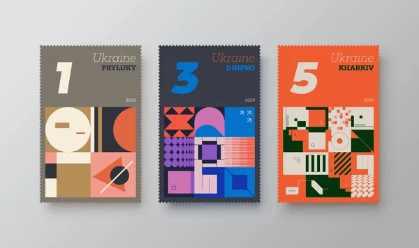 Zeitgenössisches Grafisches Design Von Briefmarken Vektor Mockup Design Postmodernen Stil — Stockvektor