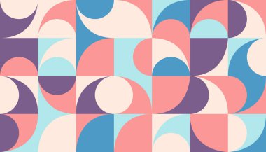 Basit şekilleri ve güzel renk paleti olan yüzyılın ortası geometrik soyut deseni. Basit geometrik desen kompozisyonu, web tasarımında en iyi kullanım alanı, kartvizit, davetiye, poster, tekstil baskısı.