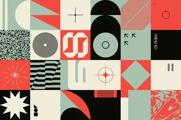 Neo Modernizm, soyut vektör geometrik şekil ve formlarla yapılmış. Basit form cesur grafik tasarımı, web sanatı, davetiye kartları, posterler, baskılar, tekstil, arka plan için kullanışlı.