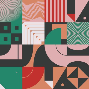 Neo Modernizm, soyut vektör geometrik şekil ve formlarla yapılmış. Basit form cesur grafik tasarımı, web sanatı, davetiye kartları, posterler, baskılar, tekstil, arka plan için kullanışlı.