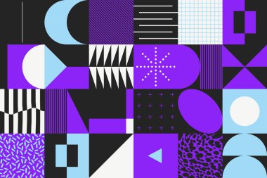 Basit geometrik soyut vektör deseni, basit şekil ve parlak neon renklerle. Geometrik grafik kompozisyonu, web tasarımı, kartvizit, davetiye, poster, tekstil baskısı, arkaplan.