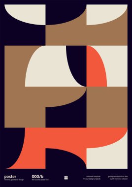 Düzenlenebilir metin ve grafiklerle soyut geometrik poster tasarımı düzeni. Basit vektör şekilli geometri kompozisyonu çizimleri. Poster tasarımı, sunum arkaplanı, A4 boyut broşürü için kullanışlı.
