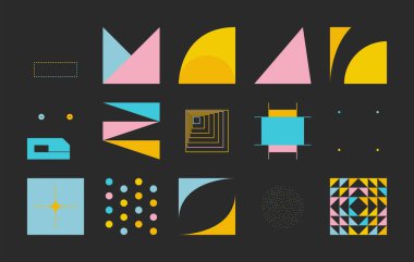 Yüksek teknoloji çizgileri ve geometrik şekilleri olan vektör soyut teknolojik elementlerin dijital kolajı, web arkaplanı, poster tasarımı, dergi ön sayfası, hitech baskısı, kapak resmi