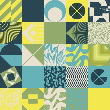 Soyut vektör geometrik şekilleri ve organik doğal dokuları olan modaya uygun çizimler. Basit form cesur grafik tasarımı, web sanatı, davetiye kartları, posterler, baskılar, tekstil, arka plan için kullanışlı