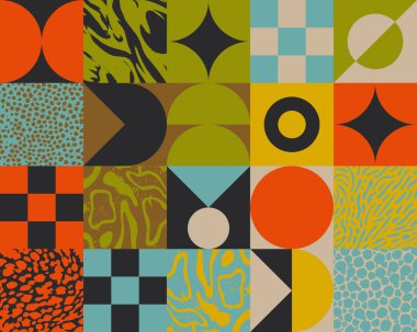 Bauhaus kompozisyon çizimleri, vektör soyut elementleri, çizgiler ve kalın geometrik şekiller, web sitesi arka planı için kullanışlı, poster tasarımı, dergi ön sayfası, afişler, baskılar, kapaklar.