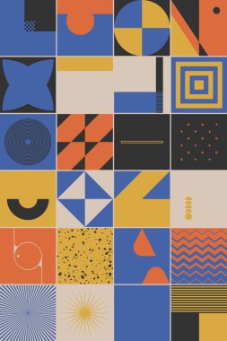 Bauhaus kompozisyon çizimleri, vektör soyut elementleri, çizgiler ve kalın geometrik şekiller, web sitesi arka planı için kullanışlı, poster tasarımı, dergi ön sayfası, afişler, baskılar, kapaklar.