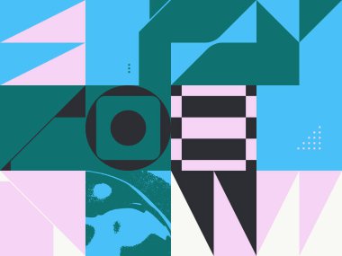 Soyut dekonstrüksiyon şekilleriyle dijital kolaj vektör çizimleri ve çeşitli arkaplanlar, poster sanatı, tekstil tasarımı, dekoratif baskılar, davetiye mektupları vs. için harika grafikler..