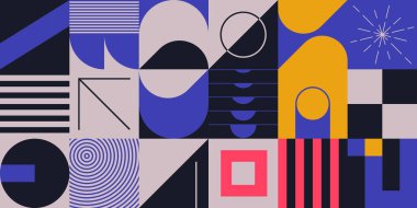 Neo Modernizm, soyut vektör geometrik şekil ve formlarla yapılmış. Basit form cesur grafik tasarımı, web sanatı, davetiye kartları, posterler, baskılar, tekstil, arka plan için kullanışlı.