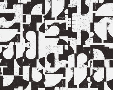 Soyut model tasarım kompozisyonunda yeni grunge estetiği. Basit geometrik şekiller ve dengeli dokularla yapılmış, poster sanatı ve dijital baskı için kullanışlı Brutalist ilhamlı vektör grafikleri kolajı.