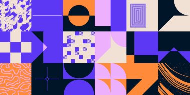 Neo Modernizm, soyut vektör geometrik şekil ve formlarla yapılmış. Basit form cesur grafik tasarımı, web sanatı, davetiye kartları, posterler, baskılar, tekstil, arka plan için kullanışlı.