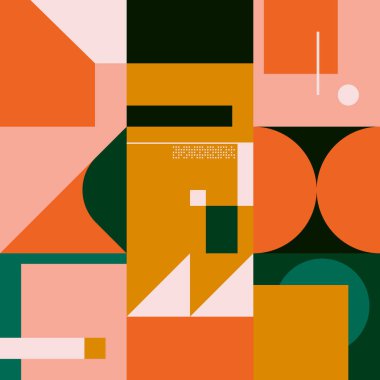 Cesur geometrik şekilli vektör soyut sembollerinin yeniden yapılandırılmış postmodern sanat eserleri, web arkaplanı, poster tasarımı, dergi ön sayfası, yüksek teknoloji baskısı, kapak resmi.