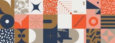 New retro aesthetics in abstract pattern design composition. Art deco inspired vector graphics collage made with simple geometric shapes and grunge textures, useful for poster art and digital prints. clipart