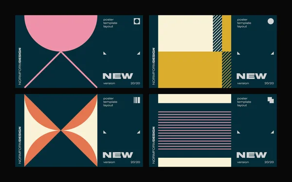 ベクトルポスターデザインカードの新しいモダニズム美学 抽象的な幾何学的形状で作られたウェブテンプレートレイアウトでブルータリズムに触発されたグラフィック ポスターアートに役立つ ウェブサイトのヘッダー デジタルプリント — ストックベクタ
