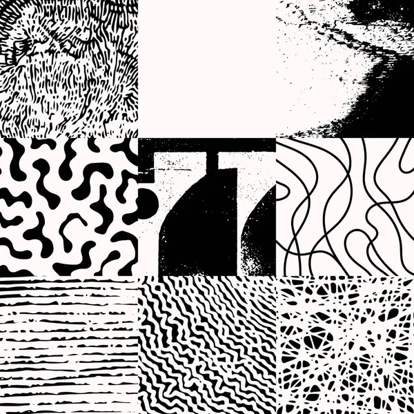 Monocromo Grunge Auténtico Patrón Sin Costura Collage Gráfico Vectorial Brutalista — Archivo Imágenes Vectoriales