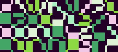 Basit şekilleri ve figürleri olan soyut mozaik sanat tasarımı. Temel form ve elementlerle geometrik desen grafikleri. Web afişi, iş sunumu, marka paketi, kumaş baskısı için mükemmel.