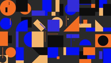 Bauhaus kompozisyon çizimleri, vektör soyut elementleri, çizgiler ve kalın geometrik şekiller, web sitesi arka planı için kullanışlı, poster tasarımı, dergi ön sayfası, afişler, baskılar, kapaklar.
