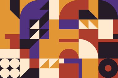 Basit şekiller ve parlak ve canlı renklerden oluşan soyut geometrik vektör deseni. Geometrik kompozisyon, web tasarımı için kullanışlı, kartvizit, davet, poster, tekstil baskısı, arkaplan.