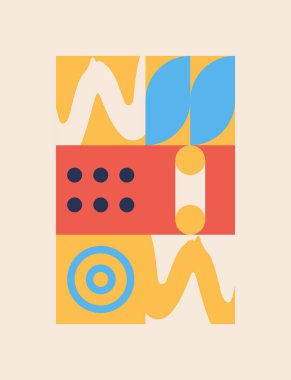 Geometrik şekiller ve elementlerle yapılan soyut sıradışı kompozisyonun modern sanat eserleri. Basit geometri vektörü arka planı web tasarımı, kartvizitler, davetiye, poster, moda baskıları için kullanışlı.