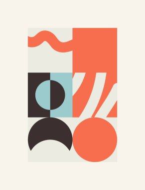 Geometrik şekiller ve elementlerle yapılan soyut sıradışı kompozisyonun modern sanat eserleri. Basit geometri vektörü arka planı web tasarımı, kartvizitler, davetiye, poster, moda baskıları için kullanışlı.