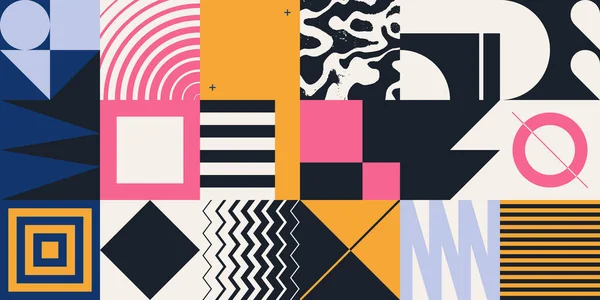 単純な幾何学的な形や形で作られた抽象的なベクトルパターンにインスピレーションを得たブルータリズムアート 太字のフォームグラフィックデザイン ウェブアートに便利な 招待カード ポスター プリント テキスタイル — ストックベクタ