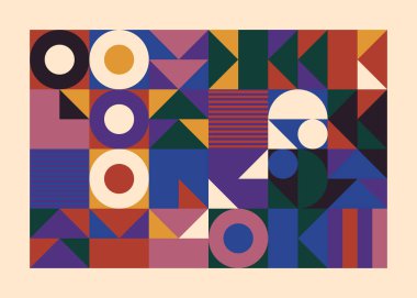 Bauhaus kompozisyon çizimleri, vektör soyut elementleri, çizgiler ve kalın geometrik şekiller, web sitesi arka planı için kullanışlı, poster tasarımı, dergi ön sayfası, afişler, baskılar, kapaklar.