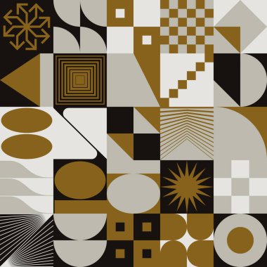 Basit şekilleri ve güzel renk paleti olan yüzyılın ortası geometrik soyut deseni. Basit geometrik desen kompozisyonu, web tasarımında en iyi kullanım alanı, kartvizit, davetiye, poster, tekstil baskısı.