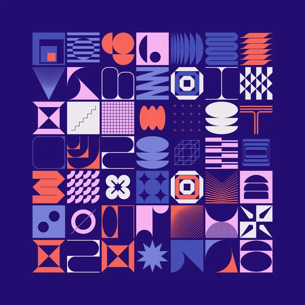 Soyut vektör, kalın grafik elementlerinin ve basit geometrik formların koleksiyonunu şekillendirir, web tasarımı, poster sanatı, dekoratif baskı, davetiye mektubu, arkaplan.