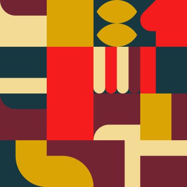 Geometrik şekiller ve elementlerle yapılan soyut sıradışı kompozisyonun modern sanat eserleri. Basit geometri vektörü arka planı web tasarımı, kartvizitler, davetiye, poster, moda baskıları için kullanışlı.