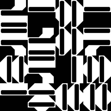 Siyah ve beyaz şekilli basit geometrik soyut vektör deseni. Geometrik grafik kompozisyonu, web tasarımı, kartvizit, davetiye, poster, tekstil baskısı, arkaplan.