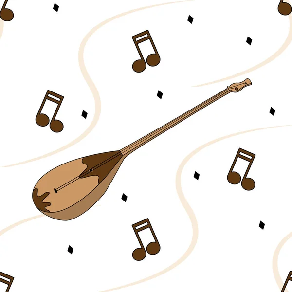 Desen dombra, beyaz arkaplan desenli ulusal müzik teli enstrümanı