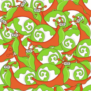 Farklı yönlerde sürünen komik, güzel, çok renkli bir salyangoz ya da kız deseni.