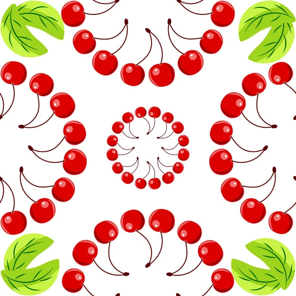 白を基調とした葉のないジューシーな赤い熟したチェリーのパターン — ストック写真
