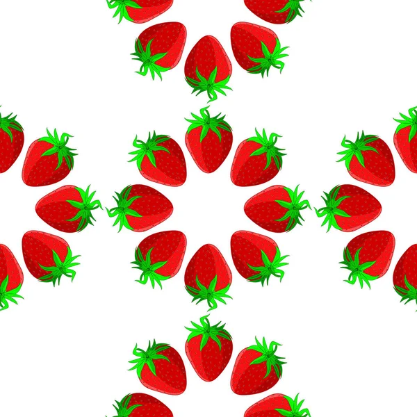 Wzór Rysunek Soczyste Czerwone Słodkie Truskawki Jagody Białym Tle — Zdjęcie stockowe