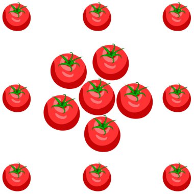 Beyaz arka planda kuyruğu olan kırmızı sulu domates deseni