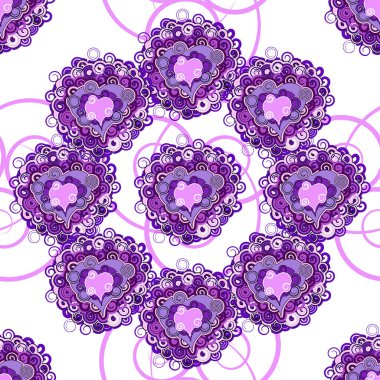 Çok renkli bir kalbin desenli çizimi, hüzünlü, neşeli, beyaz bir arka planda.