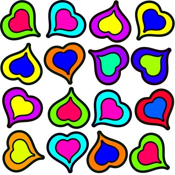 Vzor Kresba Pestrobarevné Srdce Smutný Veselý Bílém Pozadí — Stock fotografie