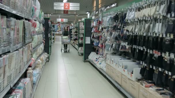 Una joven visitando una tienda — Vídeos de Stock