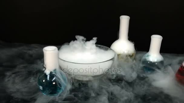 Chemical reaction flasks — Stock Video