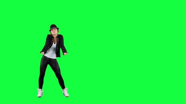 Girl Hat Dancing King Pop Chroma Key Background Young Woman — Stock Video