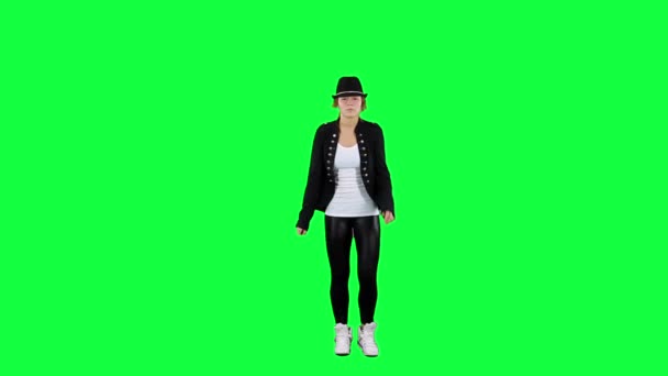 Pop Kralı Gibi Dans Şapkalı Kız Chroma Anahtar Arka Plan — Stok video