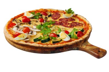Dört mevsim Pizza. Italina gıda - Quattro Stagioni Pizza beyaz arka plan üzerinde izole.