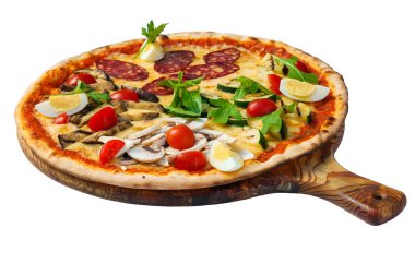 Dört mevsim Pizza. Italina gıda - Quattro Stagioni Pizza beyaz arka plan üzerinde izole.