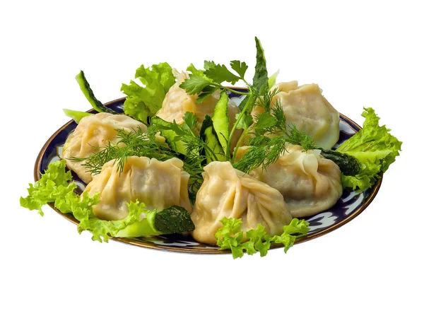 Manty bir kuzu etli. Geleneksel Özbek mutfağı, Orta Doğu, Asya.