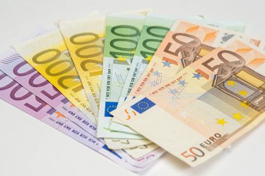 500, 200, 100, 50 Euro banknotlar. Avrupa Birliği para birimi